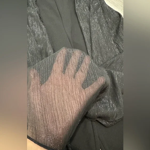 Alexa B Nites Black 1 Shoulder Jumpsuit Sz6 Beaded Strap Sheer Metallic Overlay - Picture 12 of 12